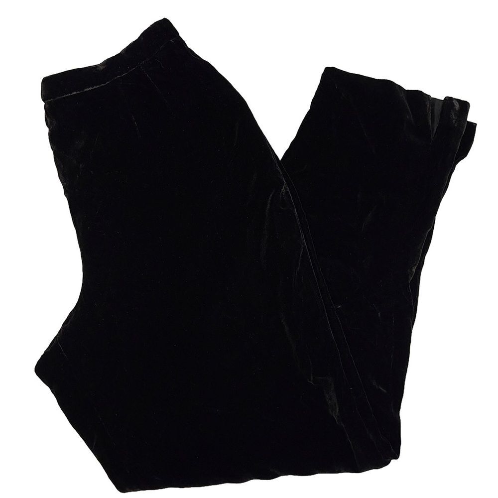 Emanuel Ungaro Petite Black Velvet Silk Blend Pants Made in Hong Kong 14P